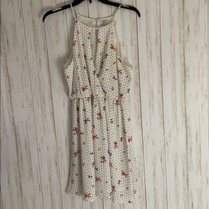 Lush White Floral Polka‎ Dot Mini Dress High Neck Wrap Chiffon